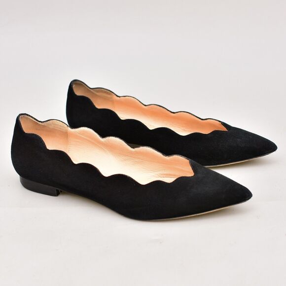 CLUB MONACO BLACK WOMEN'S 8 POINTED TOE SLIP FLAT SIZE 38.5 ITALY SCALLOPED - Picture 3 of 6